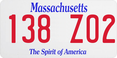 MA license plate 138ZO2