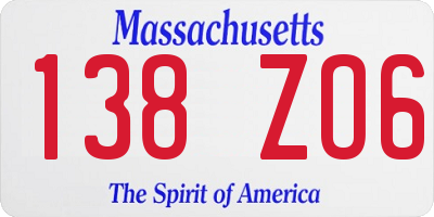 MA license plate 138ZO6