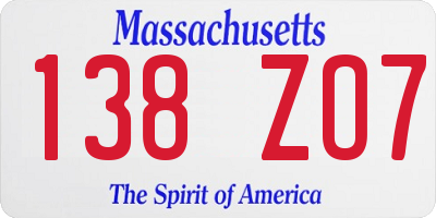 MA license plate 138ZO7