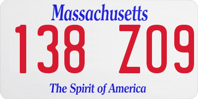 MA license plate 138ZO9