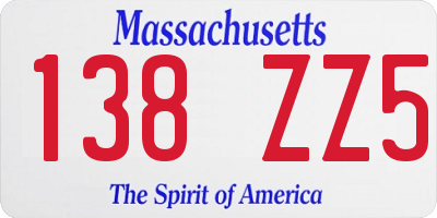 MA license plate 138ZZ5