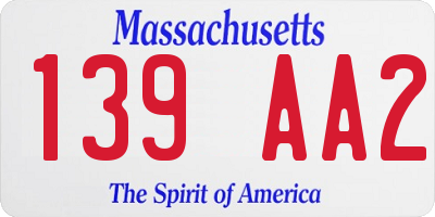 MA license plate 139AA2