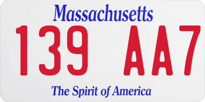 MA license plate 139AA7