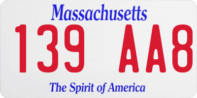 MA license plate 139AA8