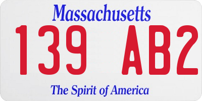 MA license plate 139AB2