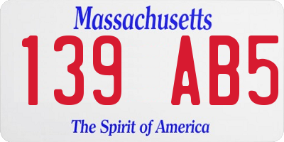 MA license plate 139AB5