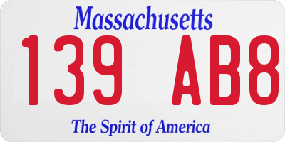 MA license plate 139AB8