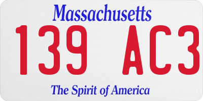 MA license plate 139AC3