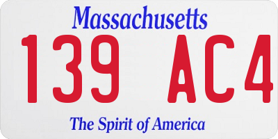 MA license plate 139AC4
