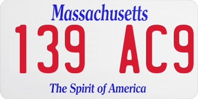MA license plate 139AC9