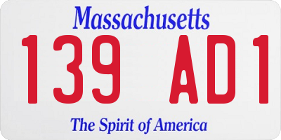 MA license plate 139AD1