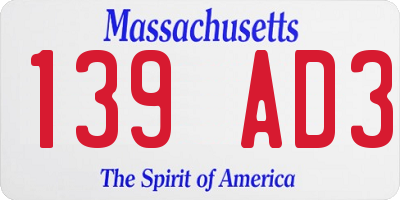 MA license plate 139AD3