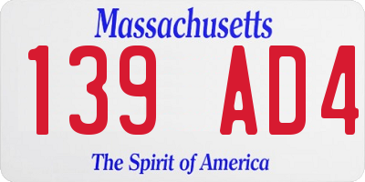 MA license plate 139AD4