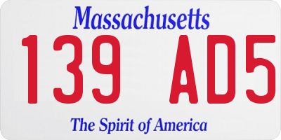 MA license plate 139AD5