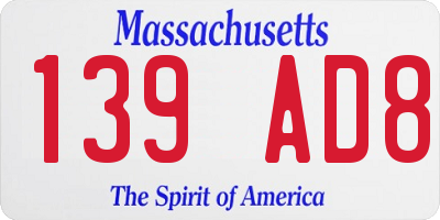 MA license plate 139AD8