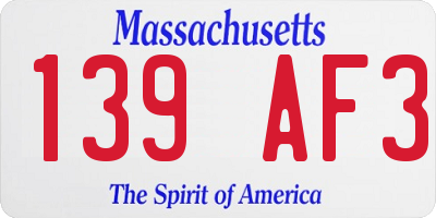 MA license plate 139AF3