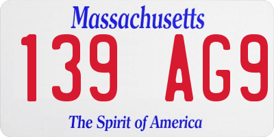 MA license plate 139AG9