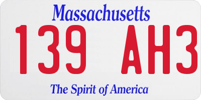 MA license plate 139AH3