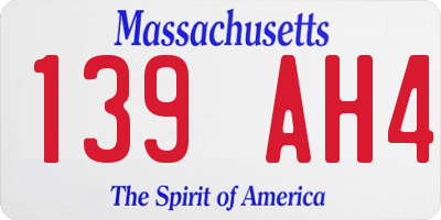 MA license plate 139AH4