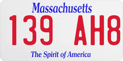 MA license plate 139AH8