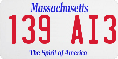 MA license plate 139AI3