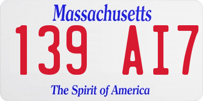 MA license plate 139AI7