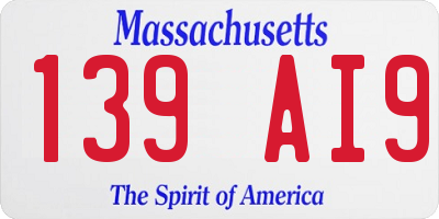 MA license plate 139AI9