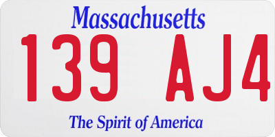 MA license plate 139AJ4