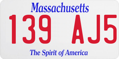 MA license plate 139AJ5