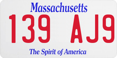 MA license plate 139AJ9