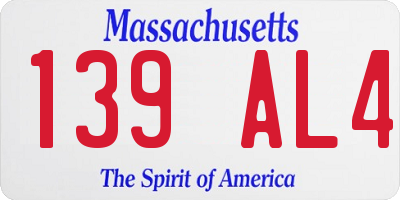 MA license plate 139AL4
