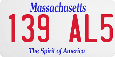 MA license plate 139AL5