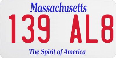 MA license plate 139AL8