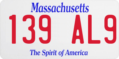 MA license plate 139AL9
