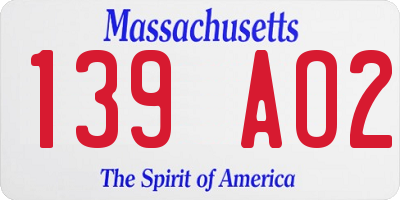MA license plate 139AO2