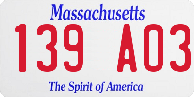 MA license plate 139AO3