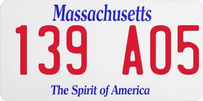 MA license plate 139AO5