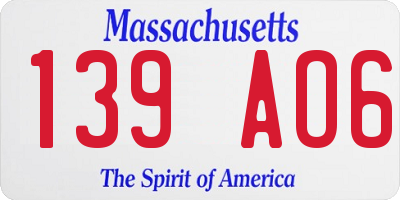 MA license plate 139AO6