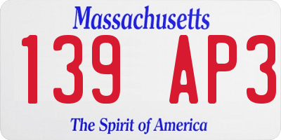 MA license plate 139AP3