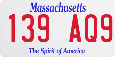 MA license plate 139AQ9
