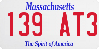 MA license plate 139AT3