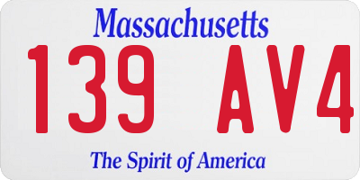 MA license plate 139AV4