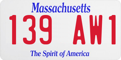 MA license plate 139AW1