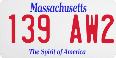 MA license plate 139AW2