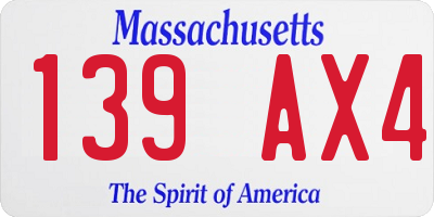 MA license plate 139AX4