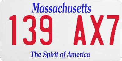 MA license plate 139AX7