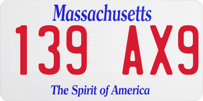 MA license plate 139AX9