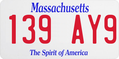 MA license plate 139AY9