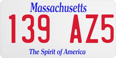 MA license plate 139AZ5