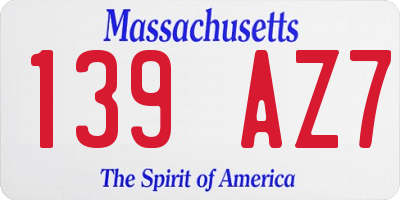 MA license plate 139AZ7